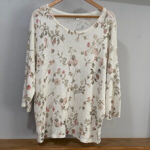 J. Jill Linen Blend Floral Lightweight Sweater, Size XL